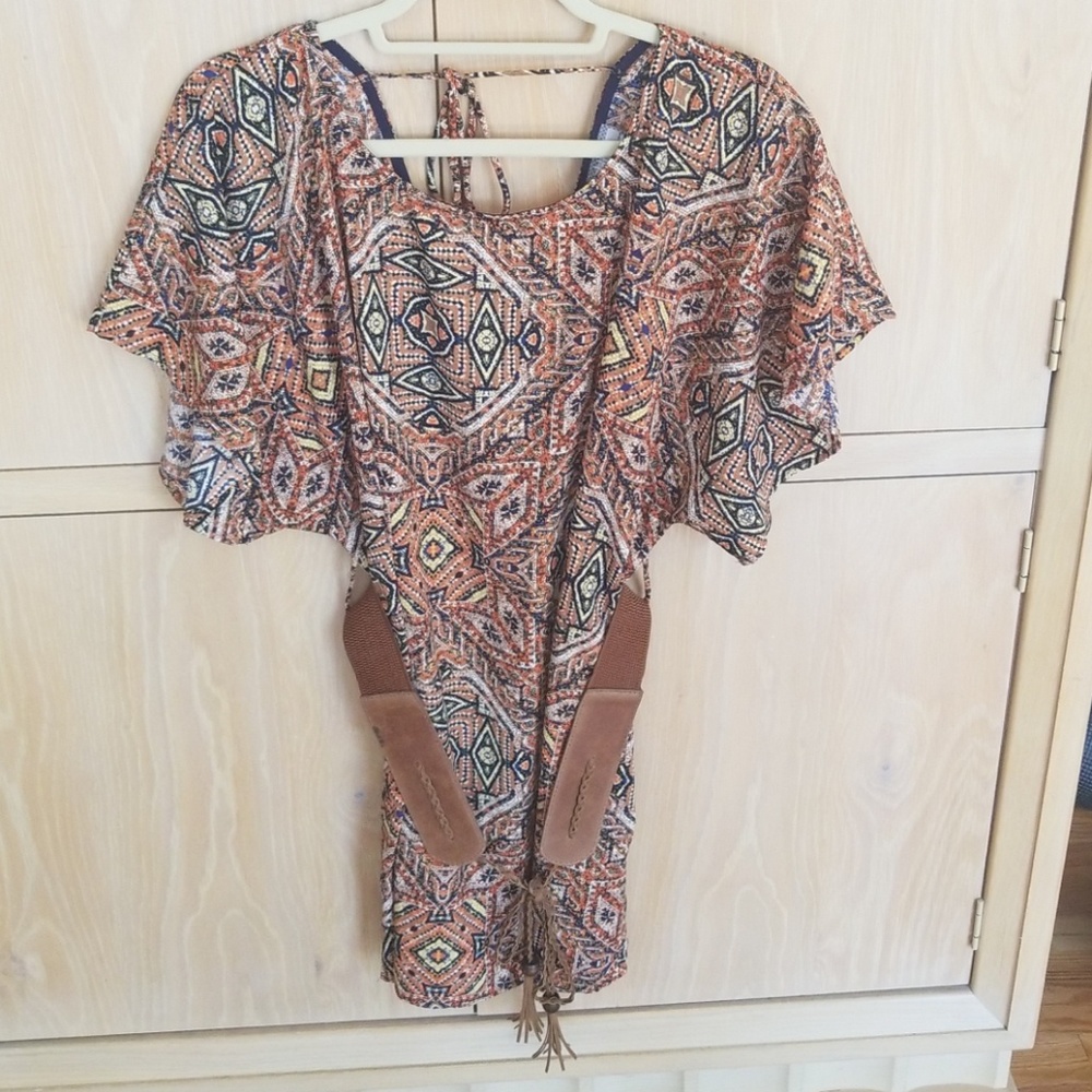 Addie Multi colored mini dress with beaded belt, Size Small